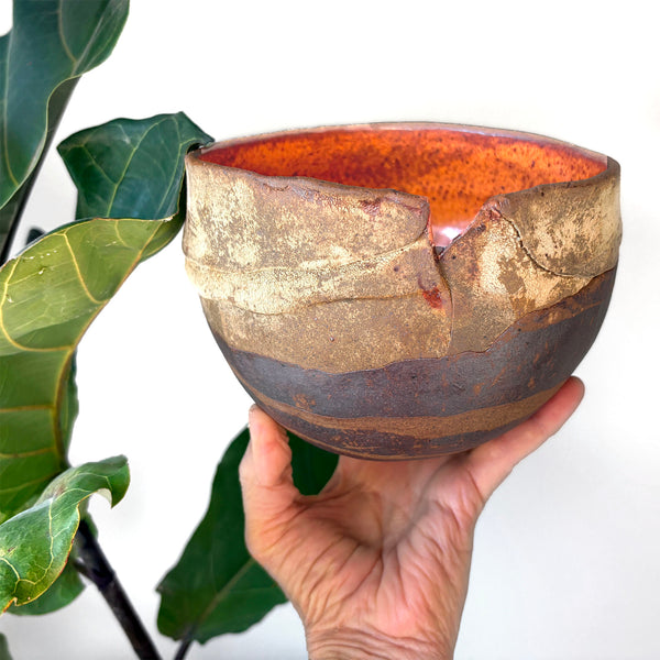 Stoneware Basket with Creme Brulee glaze #863