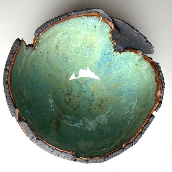 Hand & Fire Bowl with Serena Blue/green Glaze