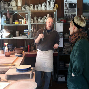 Steve Skinner with intern at BlackTree Studio Pottery.