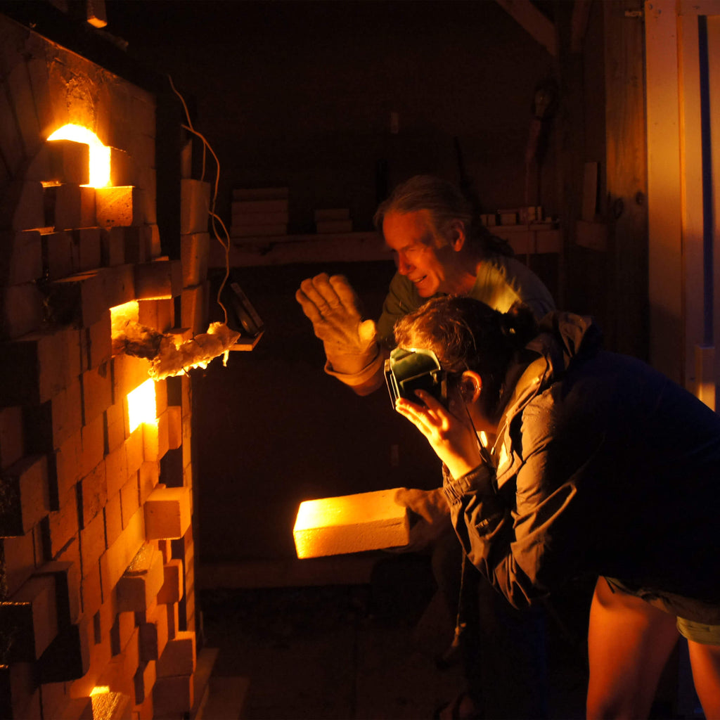 Steve Skinner firing the kiln at BlackTree Studio Pottery.